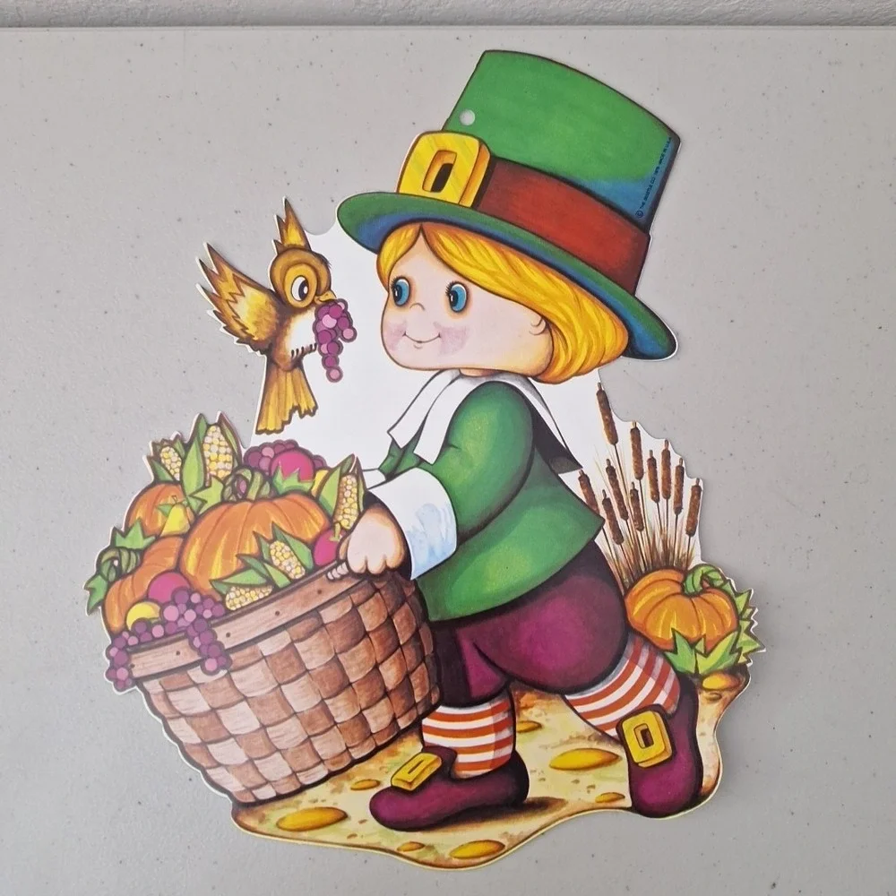 4 Beistle 1978 Vintage Die Cut Thanksgiving Pilgrims Native American